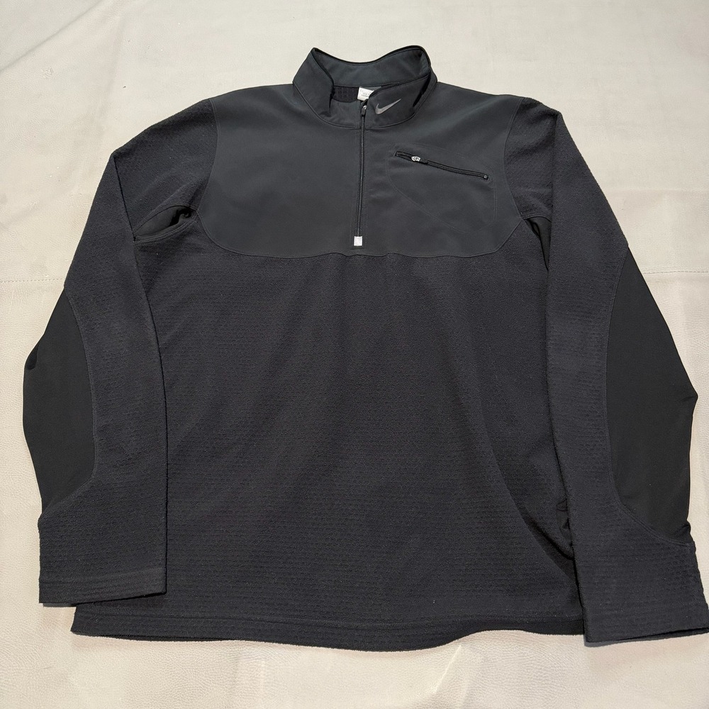 Nike Men Black Mock High‎ Neck Thermal Fleece 1/4 Zip Gym Pullover Jacket-7048